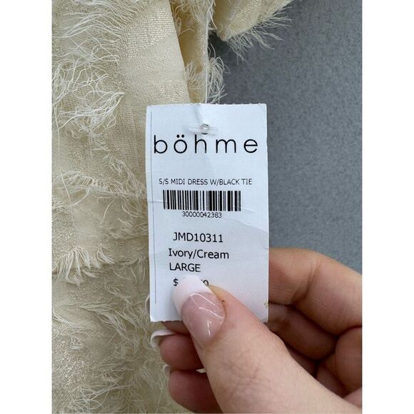 NWT Böhme Womens Cream Feather Sheer Short Sleeve Midi Dress Size Large - Picture 5 of 9